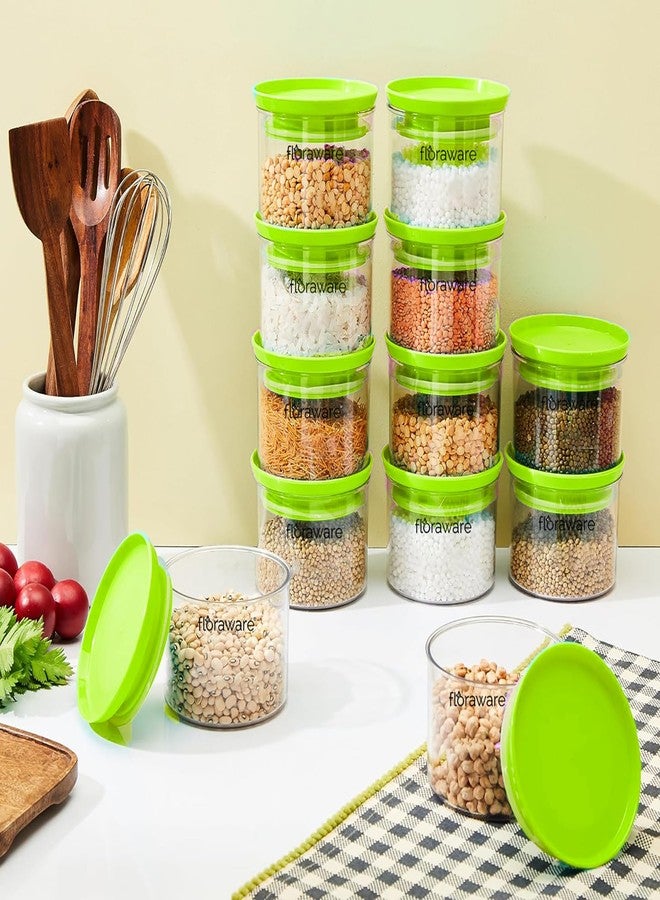 Floraware Plastic Air Tight BPA Free Stackable Round Push Multipurpose Containers For Kitchen Organizer 500ml for Rice Dal Flour Snacks Cereals Pack of 6 (Green) - Image 2